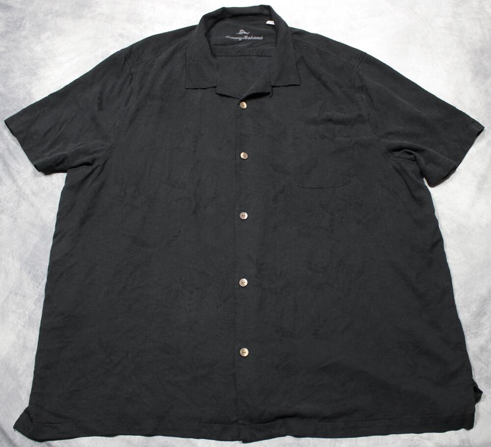 Tommy Bahama Shirt Mens 3XL Black 100% Silk Floral Hawaiian Short Sleeve